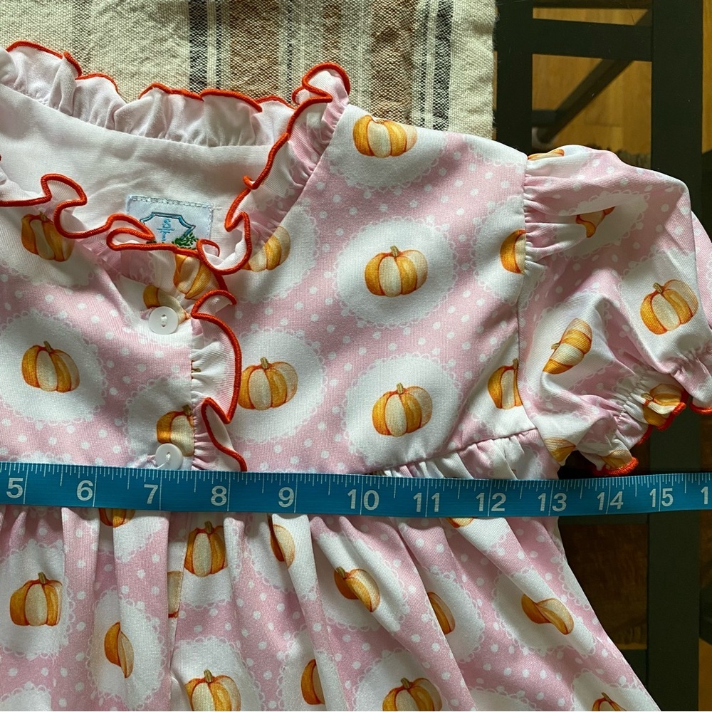 Southern Taters Pink Orange Pumpkin Ruffle Dress 4t - Picture 15 of 16
